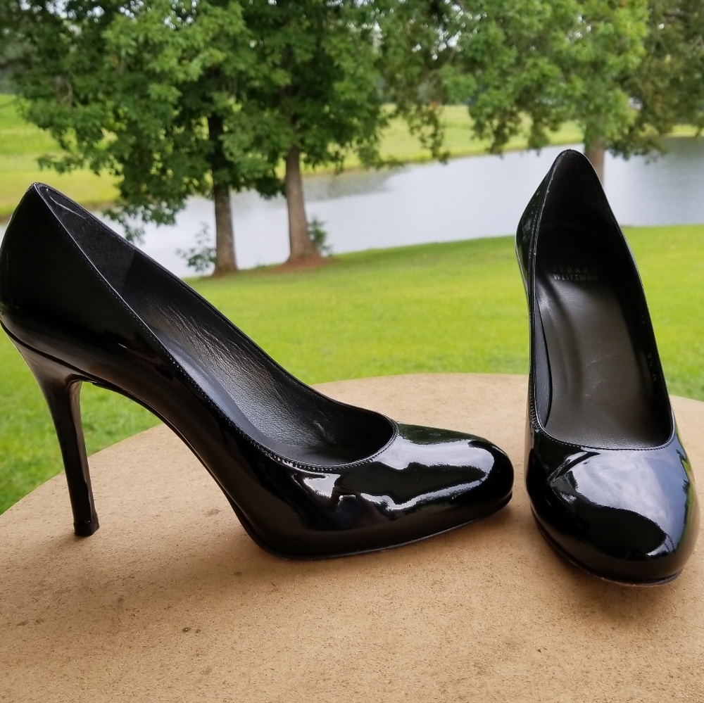 Stuart Weitzman Patent Black Leather Heels